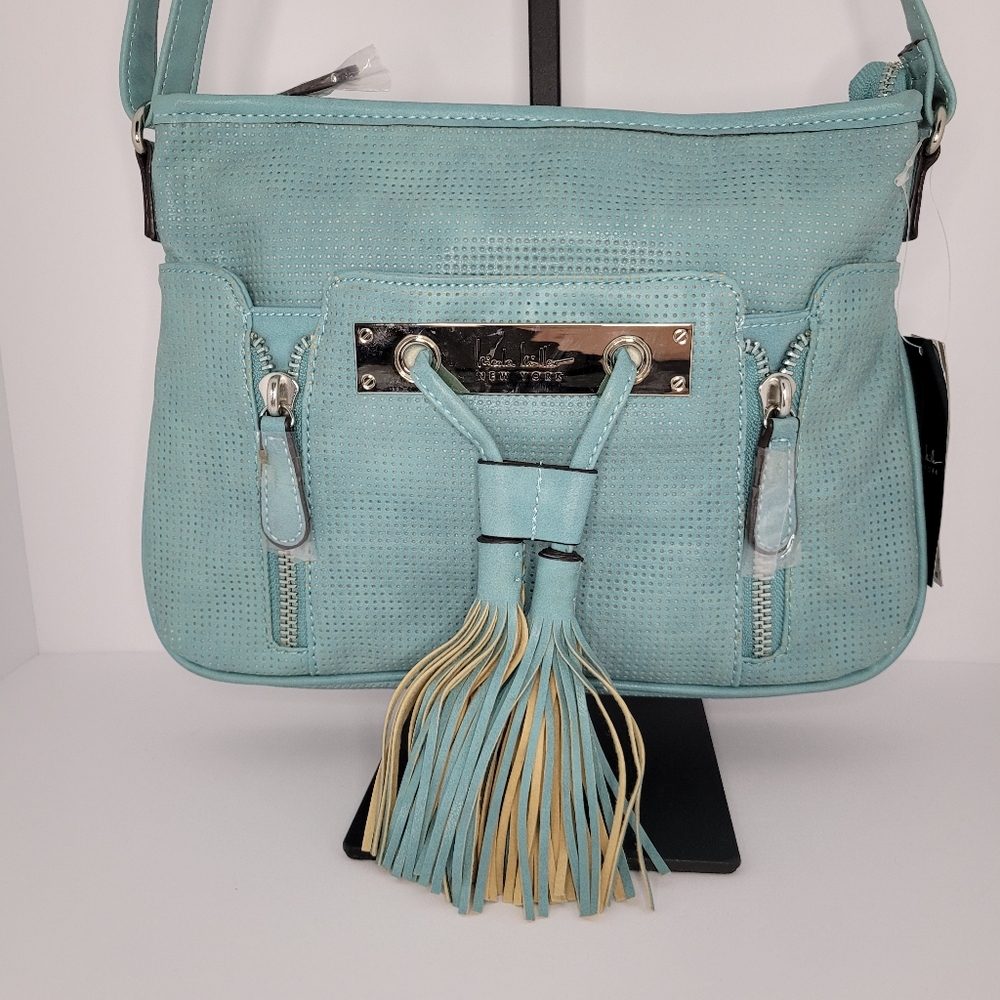 Nicole Miller New York Dusty Blue/Teal Shoulder Bag Purse NWT